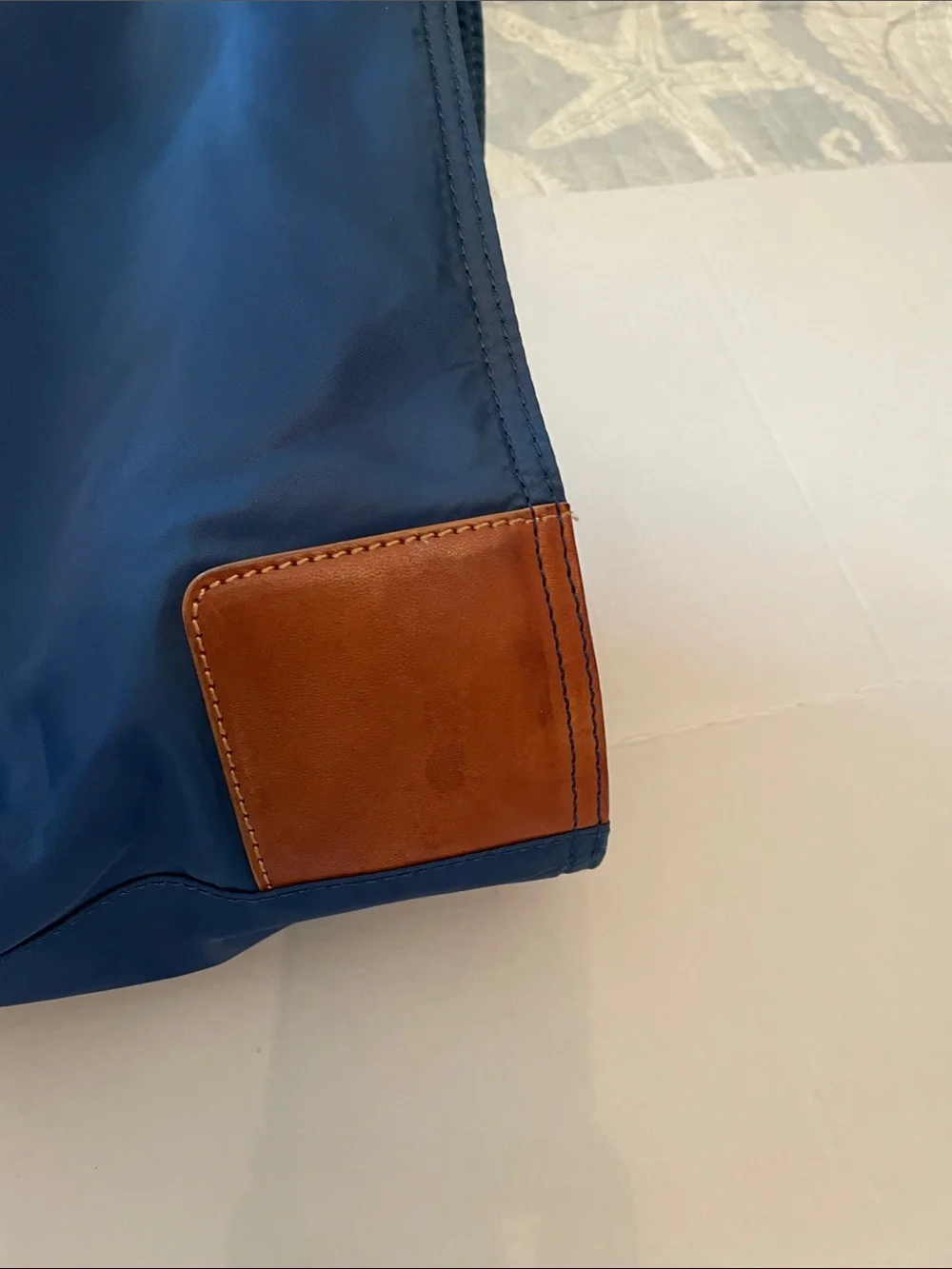 Tory Burch Navy and Cognac Leather Logo Tote